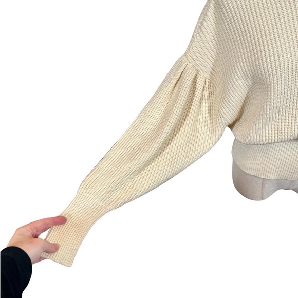 JUST FEMALE Sophie High Neck Chunky Knit Voluminous Sleeve Sweater Antique White - Picture 8 of 14